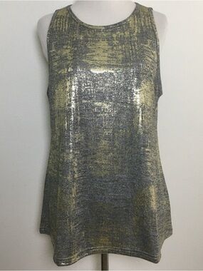 Allegra K | Metallic Gold on Black Sleeveless Tank